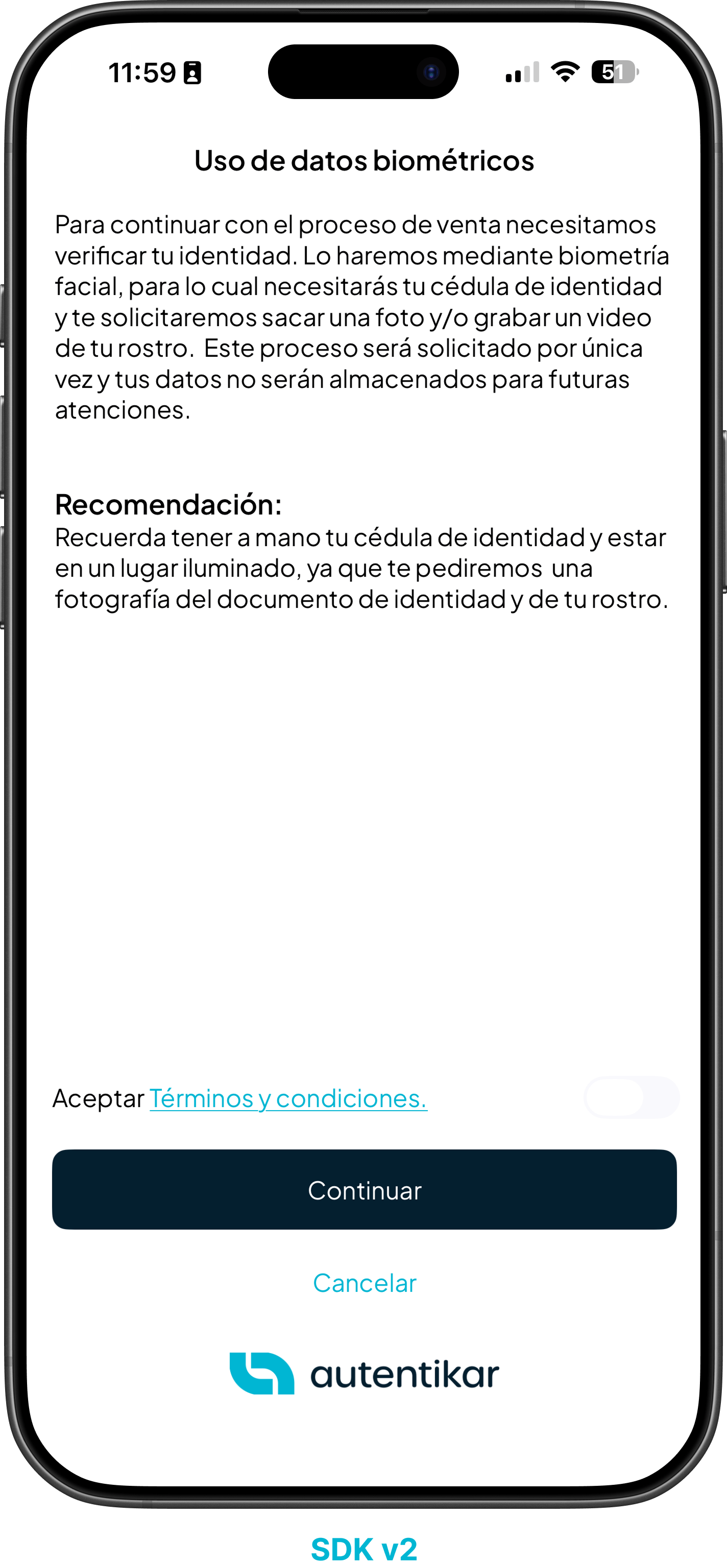 Data authorization screen on iOS